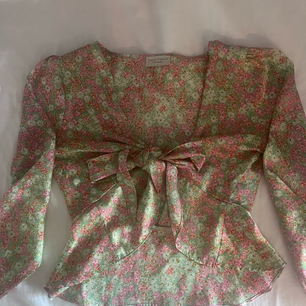 Floral Satin Peplum Tie-Front Blouse